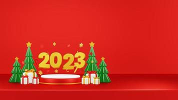 Happy New Year 2023 3D Render Composition With Ornament For Event Promotion Social Media And Landing Page photo