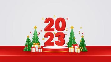 Happy New Year 2023 3D Render Composition With Ornament For Event Promotion Social Media And Landing Page photo