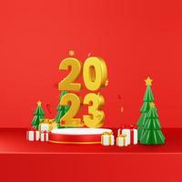 Happy New Year 2023 3D Render Composition With Ornament For Event Promotion Social Media And Landing Page photo