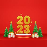 Happy New Year 2023 3D Render Composition With Ornament For Event Promotion Social Media And Landing Page photo