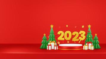 Happy New Year 2023 3D Render Composition With Ornament For Event Promotion Social Media And Landing Page photo