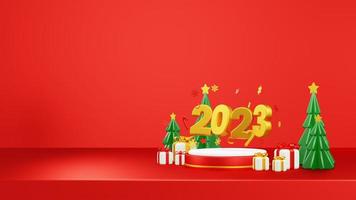 Happy New Year 2023 3D Render Composition With Ornament For Event Promotion Social Media And Landing Page photo