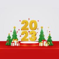 Happy New Year 2023 3D Render Composition With Ornament For Event Promotion Social Media And Landing Page photo