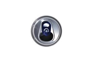 Top view of open can isolated on white background photo