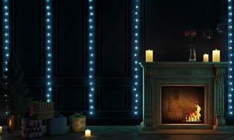 Classic Christmas fireplace in the night room photo