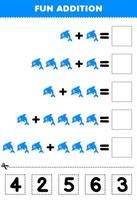 Education game for children fun addition by cut and match correct number for cute cartoon dolphin printable underwater worksheet vector