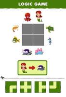 Education game for children logic puzzle build the road for mermaid move to coral printable underwater worksheet vector