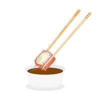 california rolls with avocado and red caviar in soy sauce vector
