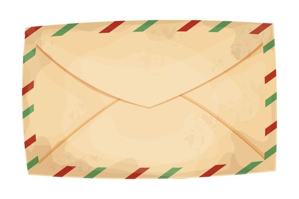Christmas letter, envelope with stamp, seal and pine branch in cartoon style isolated on white background. Greeting, decoration. Vintage textured paper. . Vector illustration