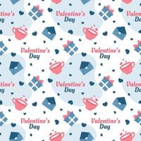 feliz día de san valentín diseño de patrones sin fisuras con decoración en plantilla ilustración plana de dibujos animados dibujados a mano vector