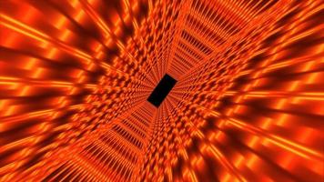 Abstract orange futuristic tunnel square rectangular grid of glowing neon lines digital beautiful magical energy on a dark background. Abstract background. Video in high quality 4k, motion design