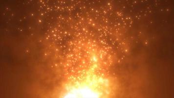 fogueira de chama ardente laranja abstrata de partículas e faíscas brilhando linda mágica em um fundo escuro. fundo abstrato. vídeo em 4k de alta qualidade, design de movimento video