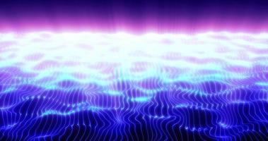 ondas de energía azul de puntos de partículas y rayas de líneas que brillan con una belleza futurista y rayos del amanecer que brillan. fondo abstracto, protector de pantalla, video en alta calidad 4k