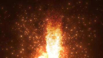 abstrakt orange flamma, bål, rödglödande smält lava lysande med bål brand från de jord med magisk energi på en mörk bakgrund. abstrakt bakgrund. video i hög kvalitet 4k, rörelse design