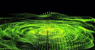 fondo abstracto con rayas voladoras verdes en movimiento, líneas, ondas de partículas de humo digitales de alta tecnología en la superficie. salvapantallas hermosa animación de video en alta resolución 4k