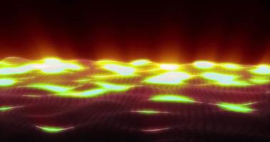 Yellow energy waves from particle dots and lines stripes glowing futuristic beautiful and rays of sunrise shining. Abstract background, screensaver, video in high quality 4k