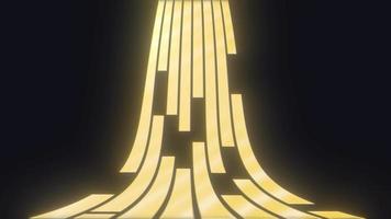 linhas e listras brilhantes amarelas douradas metálicas abstratas em raios de luz voam para cima em um fundo escuro. fundo abstrato. vídeo em 4k de alta qualidade, design de movimento video
