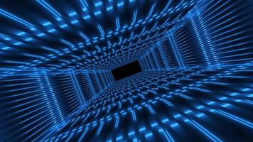 Abstract blue futuristic tunnel square rectangular grid of glowing neon lines digital beautiful magical energy on a dark background. Abstract background. Video in high quality 4k, motion design