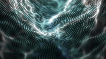 ondas futuristas azules abstractas de una cuadrícula de líneas de partículas que brillan intensamente energía mágica digital de neón brillante sobre un fondo oscuro. fondo abstracto. video en alta calidad 4k, diseño de movimiento