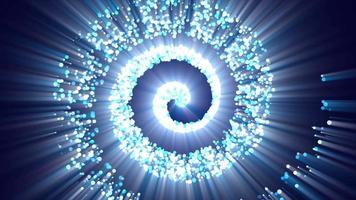 Abstract spiral tunnel of beautiful flying glowing magical particles bokeh blue energy circles on a dark background. Abstract background. Video in high quality 4k, motion design