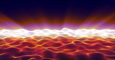 conception de mouvement d'animation abstraite avec de belles vagues cosmiques magiques d'énergie lumineuse orange vif rougeoyantes bourdonnant de particules sur fond de lever de soleil en haute résolution 4k