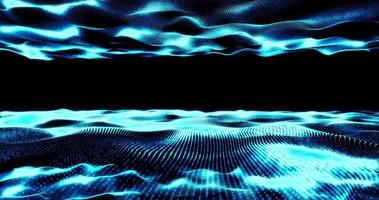 fondo abstracto con líneas voladoras azules en movimiento, ondas de partículas de humo digitales de alta tecnología con efecto de desenfoque y bokeh desde arriba y abajo. salvapantallas hermosa animación de video en alta resolución 4k