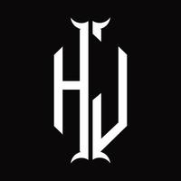 monograma del logotipo hj con plantilla de diseño de forma de cuerno vector