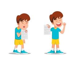 Boy with a different expression when he got bad and good grades vector