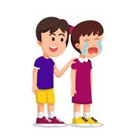 Boy trying to calm a crying little girl vector
