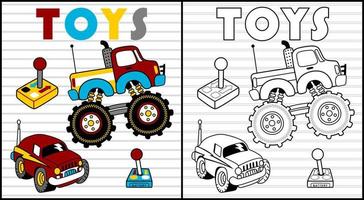 Coloring book of children toys, remote control cars vector