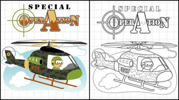 Coloring book of military helicopter vector