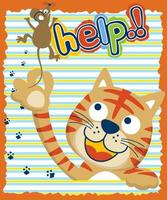 Cartoon of cat pulling rats tail on striped background vector