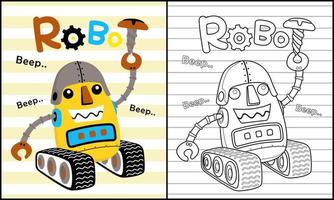 Coloring book of funny robot cartoon on striped background vector