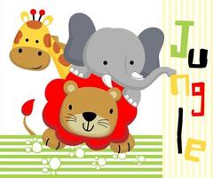 Funny animals cartoon. Lion, elephant and giraffe vector