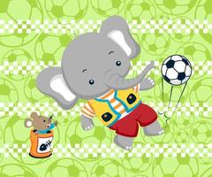 Cute dibujos animados de elefantes jugando al fútbol con ratas en latas en bolas de trama de fondo sin fisuras vector