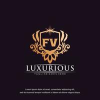 FV initial letter luxury ornament gold monogram logo template vector art.