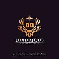 DQ initial letter luxury ornament gold monogram logo template vector art.