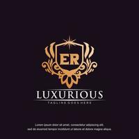 ER initial letter luxury ornament gold monogram logo template vector art.