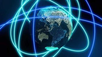 conexión de señal de tecnología terrestre.concepto global metavere.tecnología futura de la tierra, tierra digital, conexión de red. video