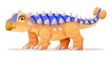 linda ilustración de dibujos animados de dinosaurios ankylosaurus aislada en fondo blanco vector