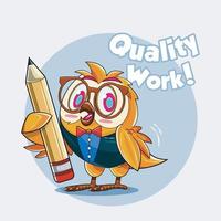 Owl Teacher. Cute owl with pencil vector illustration free download