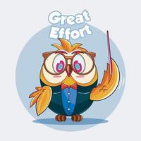 Owl Teacher. Cute owl with sheet of paper vector illustration pro download