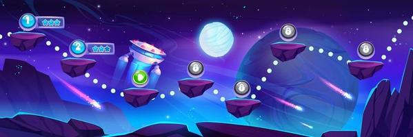 Space game level map with ufo on alien planet vector