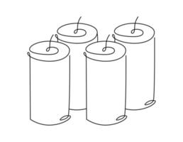 Four hand drawn one line candles vector icon. Continuous Christmas advent outline illustration for greeting card, web design isolated holiday invitation on white background