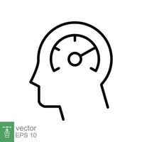 icono de rendimiento mental. cabeza y velocímetro, aprende rápido, memoria cerebral, concepto de psicología. estilo de esquema simple. ilustración de vector de línea delgada aislada sobre fondo blanco. eps 10.