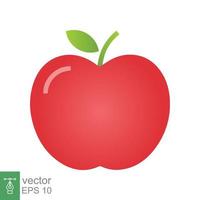 Red apple icon. Simple flat style. Fresh apple fruit with leaves, green leaf, glossy, food concept. Vector illustration isolated on white background. EPS 10.