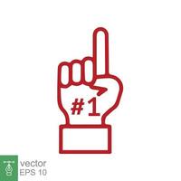 Number 1 foam glove icon. Red number one fan hand glove. Simple flat style. Fan logo hand with finger raised. Vector illustration isolated on white background. EPS 10.