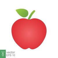 Red apple icon. Simple flat style. Fresh apple fruit with leaves, green leaf, glossy, food concept. Vector illustration isolated on white background. EPS 10.