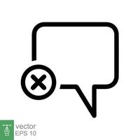 Cancel comment icon. Simple flat style. Remove, delete chat box, speech bubble with cross symbol, communication concept. Vector illustration isolated on white background. EPS 10.