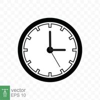 icono de reloj estilo plano sencillo. cara de reloj de pared circular, reloj analógico negro con elemento de flecha, negocio, concepto de tecnología. diseño de ilustración vectorial aislado sobre fondo transparente. eps 10. vector